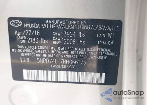 2017 Hyundai Elantra Se from USA, damaged, VIN 5NPD74LF7HH066175